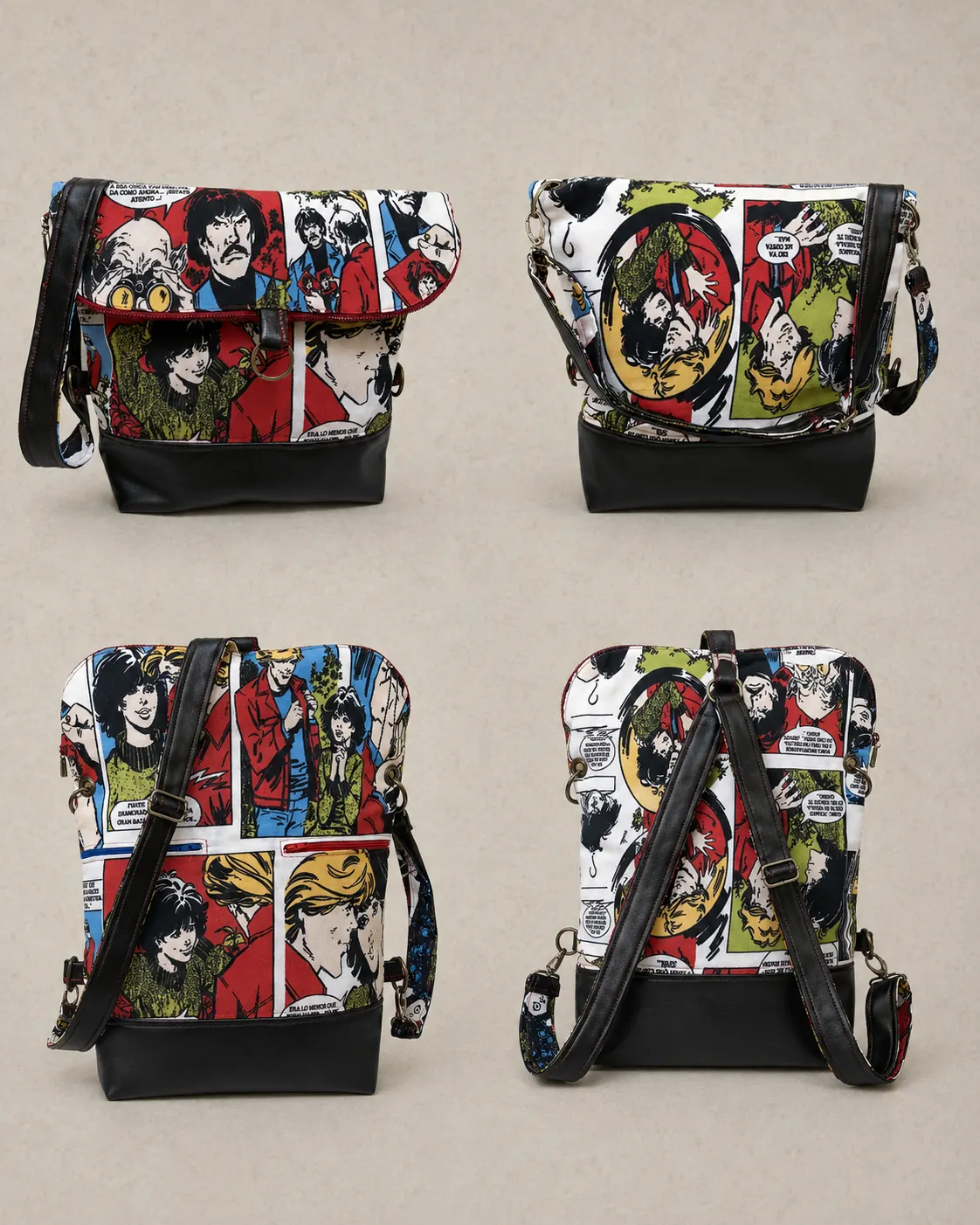 Mochila artesanal extensible con estampado de cómic